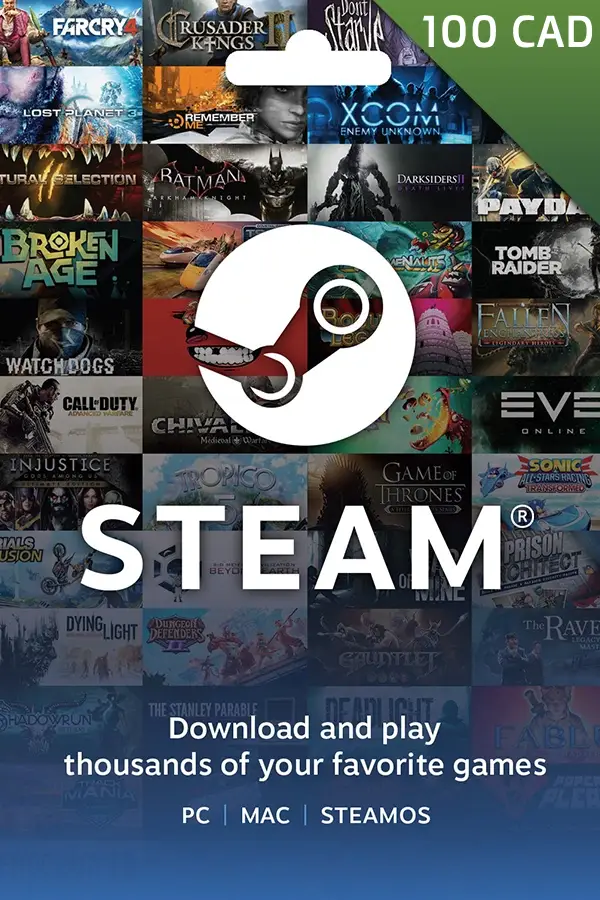 ▶️ Steam Wallet Gift Card <br>🎯 Location: Canada <br>💵 Value: 100 CAD <br><br>───── ⋆⋅☆⋅⋆ ─────<br><br>💲 Price: 75 CAD