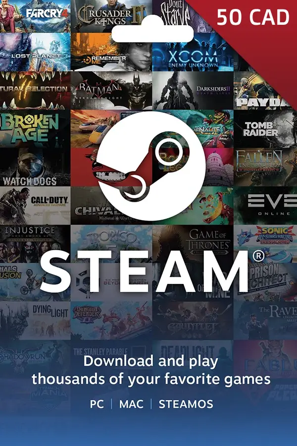 ▶️ Steam Wallet Gift Card <br>🎯 Location: Canada <br>💵 Value: 50 CAD <br><br>───── ⋆⋅☆⋅⋆ ─────<br><br>💲 Price: 34 CAD